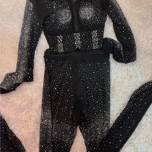 Fashion Nova Black and Silver Studded Jumpsuit